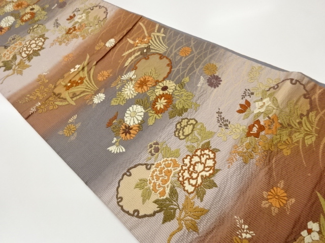 JAPANESE FUKURO OBI / KARA-ORI / WOVEN AUTUMN FLOWERS